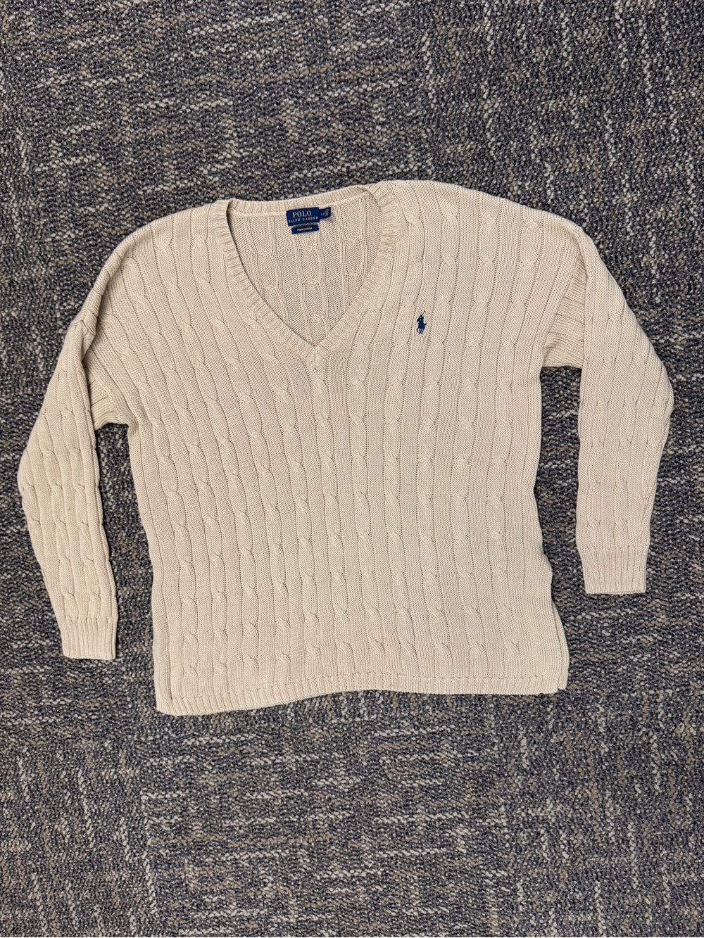 Polo Ralph Lauren Cable-Knit Pima Cotton V-Neck Sweater | Large